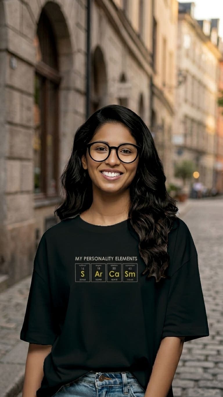 My Personality Element “Sarcasm” Oversized Graphic Tee – 100% Bio-Washed Cotton Black