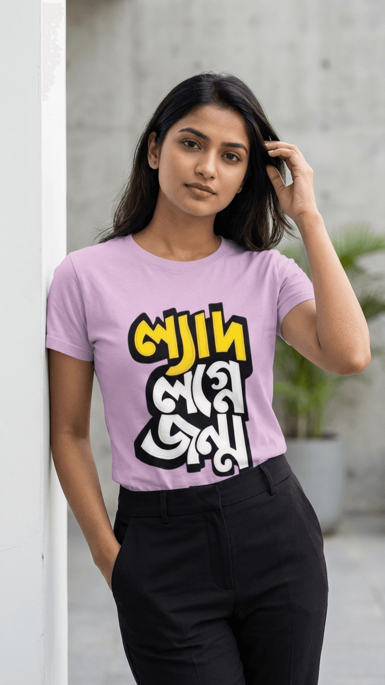 ল্যাদ লগ্নে জন্ম Lyadh Logne Jonmo - Cotton Bengali Graphics T_shirt 0