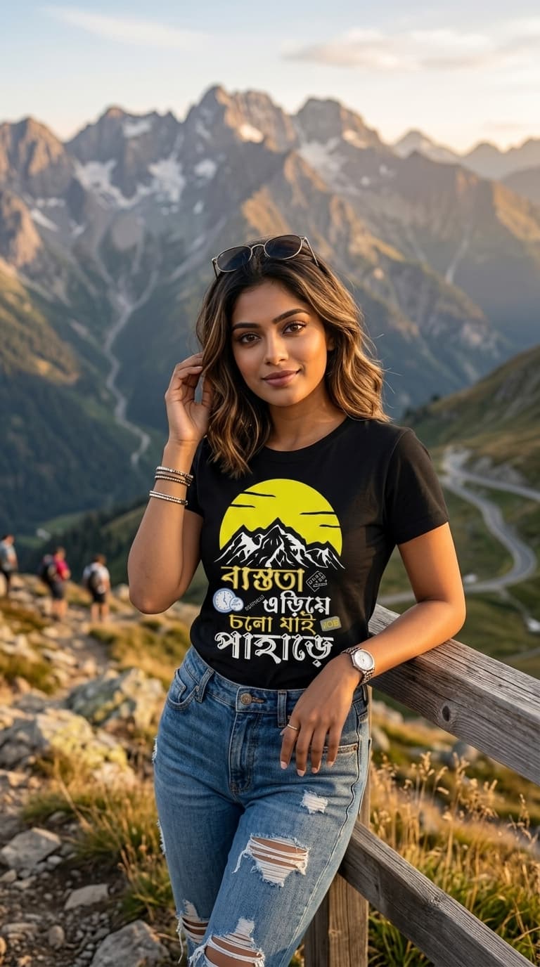 চলো  যাই পাহাড়ে Cholo Jai Pahare Bengali Graphic Tee 1