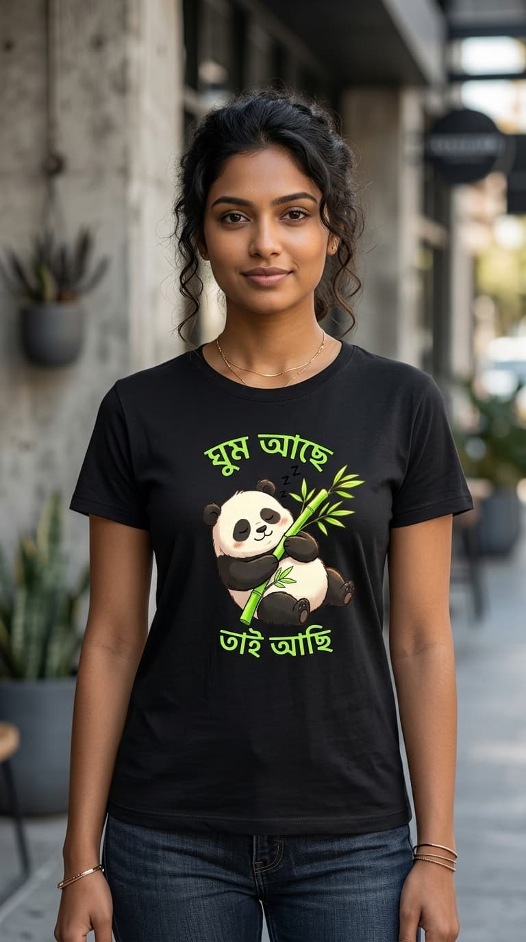 “ঘুম আছে তাই আছি” Bengali Graphic T-Shirt – 180 GSM Bio Wash Premium Cotton Regular Fit Tee 1