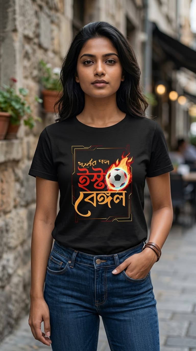 East Bengal Fan Bengali Graphic T-Shirt – 180 GSM Bio Wash Premium Cotton Regular Fit Teees 1