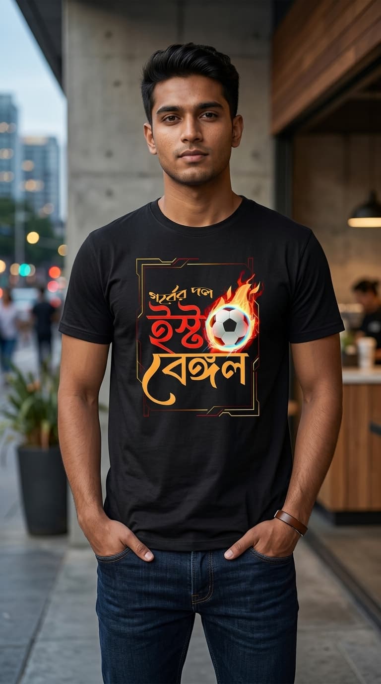 East Bengal Fan Bengali Graphic T-Shirt – 180 GSM Bio Wash Premium Cotton Regular Fit Teees