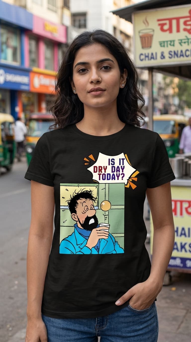 Funny “Is It Dry Day Today?” Graphic T-Shirt – Premium Cotton Black Round Neck Comic Tee