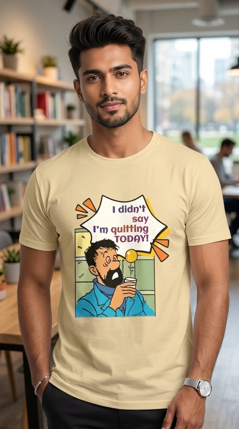 Funny Quote Graphic T-Shirt – Premium Cotton Beige Round Neck Comic Humor Tee