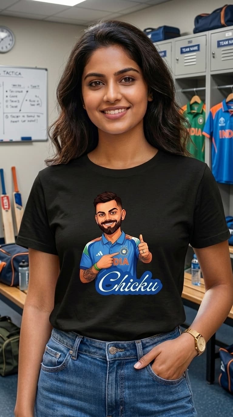 Chicku Kohli  Cricket Fan T-Shirt – Premium Cotton Black Round Neck Virat Inspired Graphic Tee