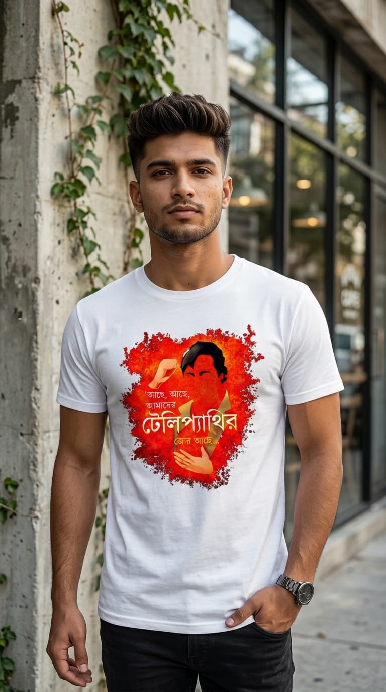 Telepathy Bengali Typography Graphic T-Shirt – Premium Cotton White Round Neck Statement Tee 0