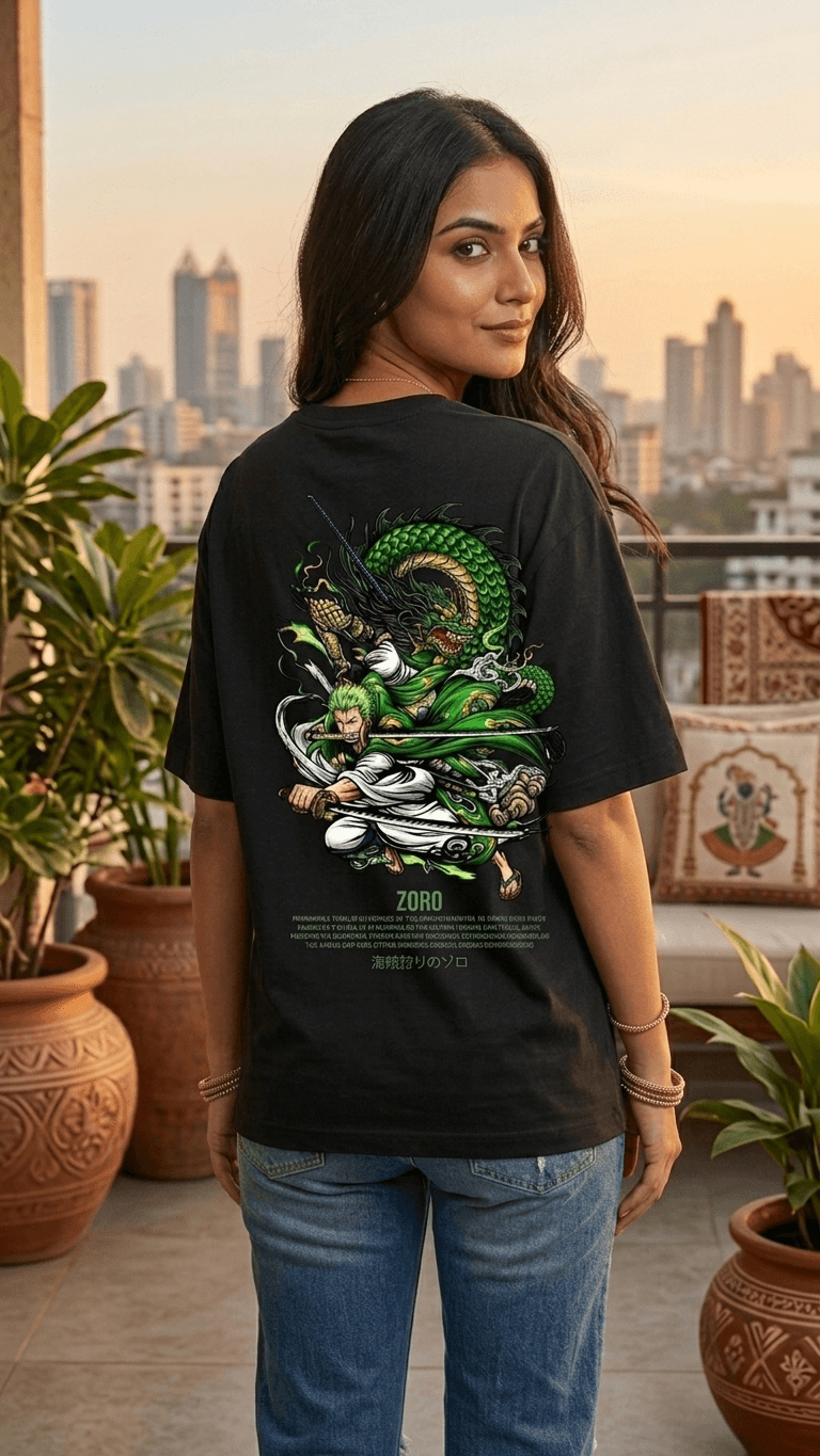 Zoro Anime streetwear Oversized  Black T-shirt 