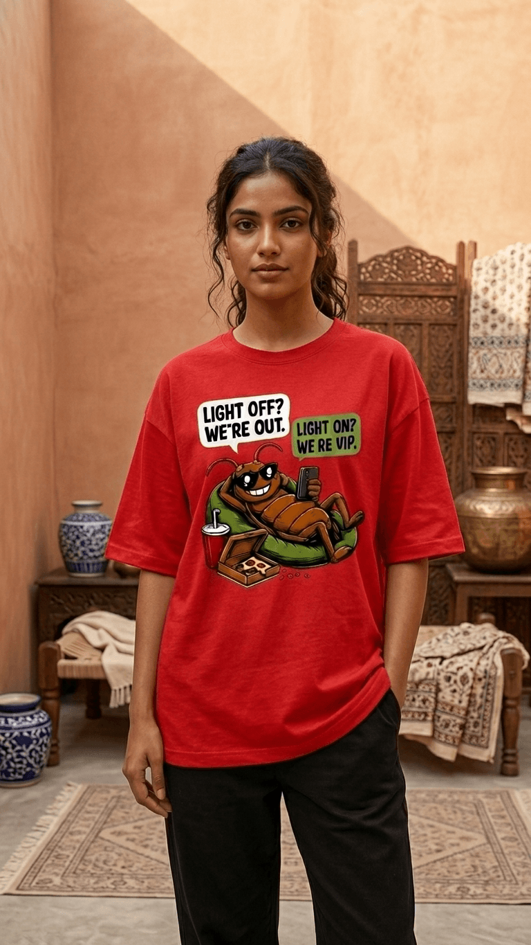“Lights Off. We Are Out.” Cockroach Oversized T-Shirt – Premium Cotton Streetwear Tee 0